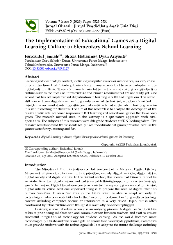 (PDF) The Implementation of Educational Games as a Digital Learning ...