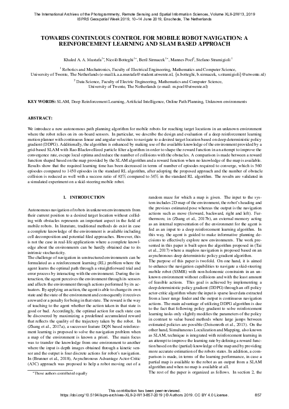 Pdf Towards Continuous Control For Mobile Robot Navigation A