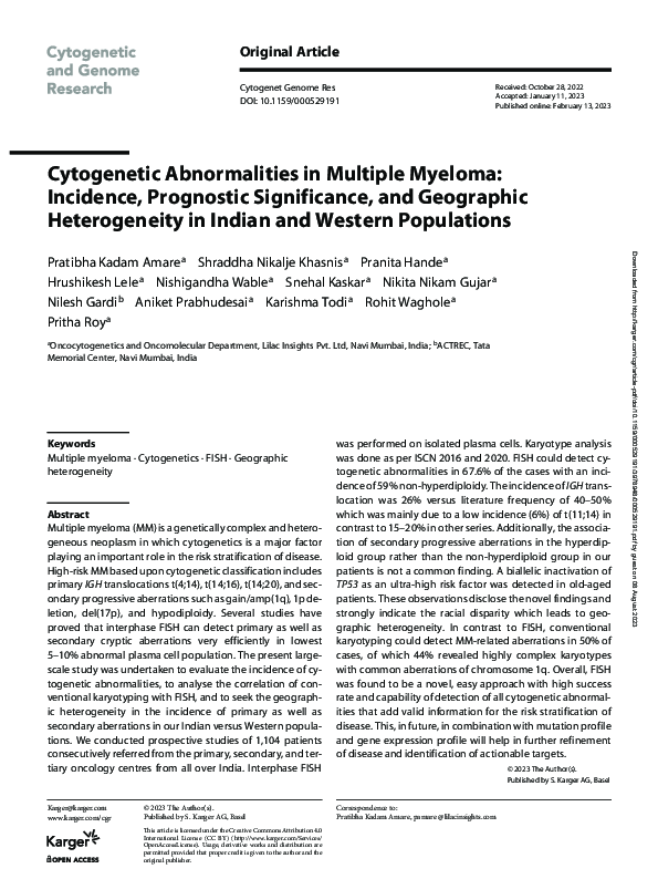 (PDF) Cytogenetic Abnormalities in Multiple Myeloma: Incidence ...