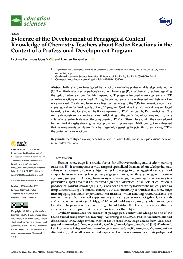 (PDF) Evidence of the Development of Pedagogical Content Knowledge of ...