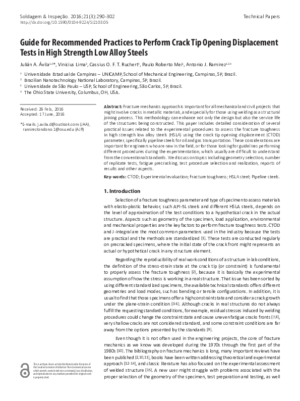 (PDF) Guide for Recommended Practices to Perform Crack Tip Opening ...