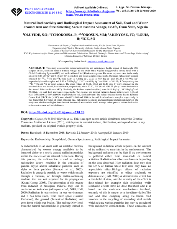 (PDF) Natural Radioactivity and Radiological Impact Assessment of Soil ...