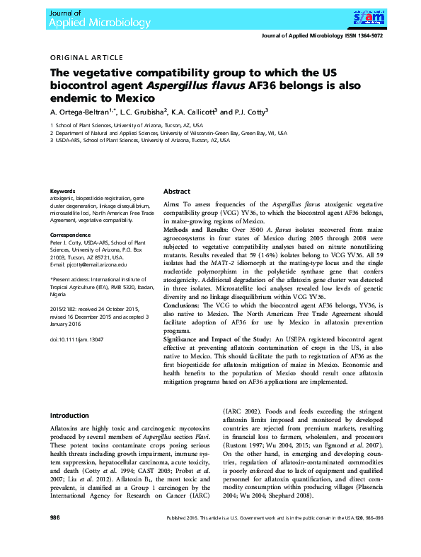 (PDF) The vegetative compatibility group to which the US biocontrol ...