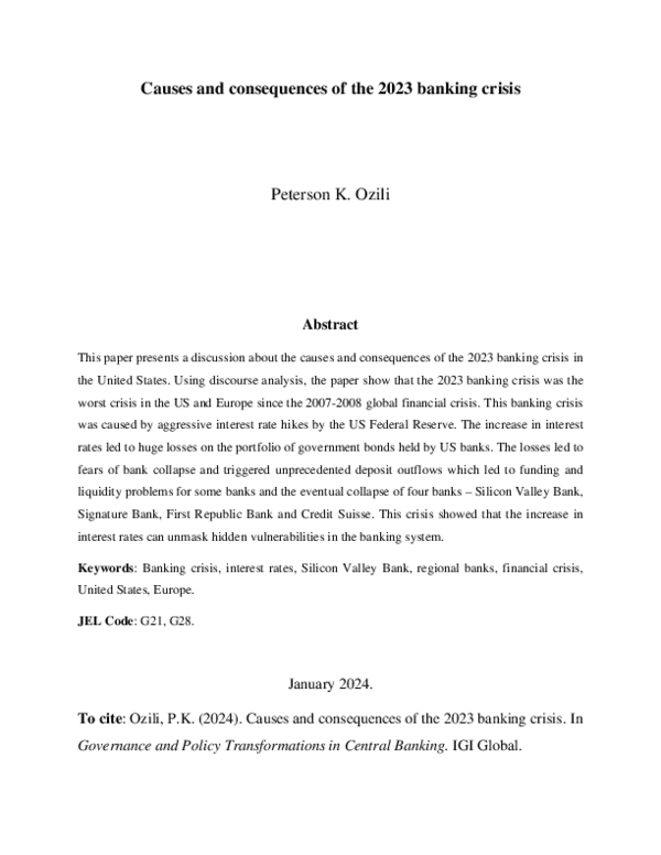 (PDF) Causes and consequences of the 2023 banking crisis