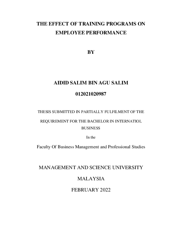 (PDF) THE EFFECT OF TRAINING PROGRAMS ON EMPLOYEE PERFORMANCE