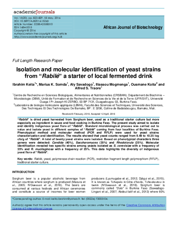 Isolation and molecular identification of yeast strains from Rabil a starter of local fermented drink