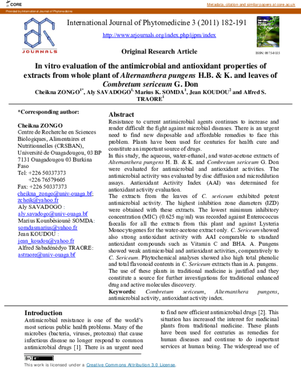 (PDF) In vitro evaluation of the antimicrobial and antioxidant ...
