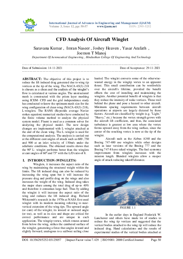 (PDF) CFD Analysis Of Aircraft Winglet