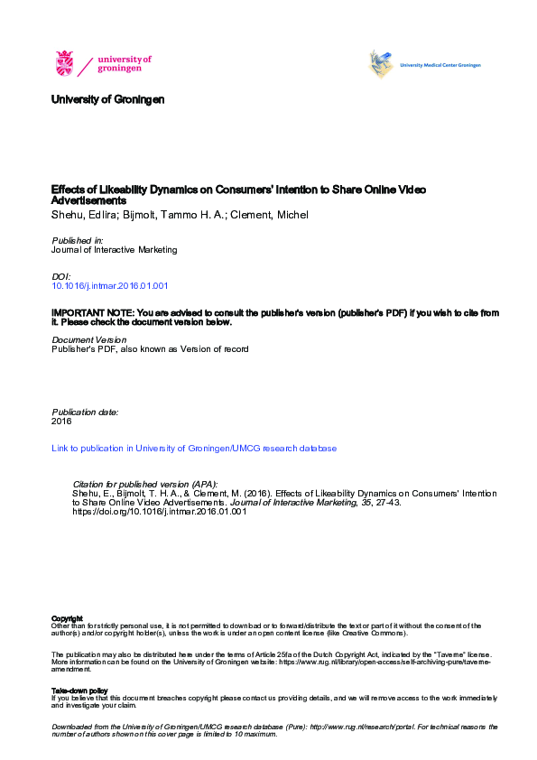 (PDF) Effects of Likeability Dynamics on Consumers' Intention to Share ...
