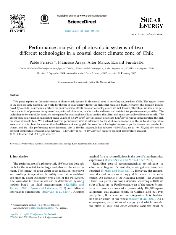 (PDF) Performance analysis of photovoltaic systems: A review