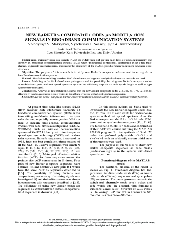 (PDF) NEW BARKER’s COMPOSITE CODES AS MODULATION SIGNALS IN BROADBAND ...