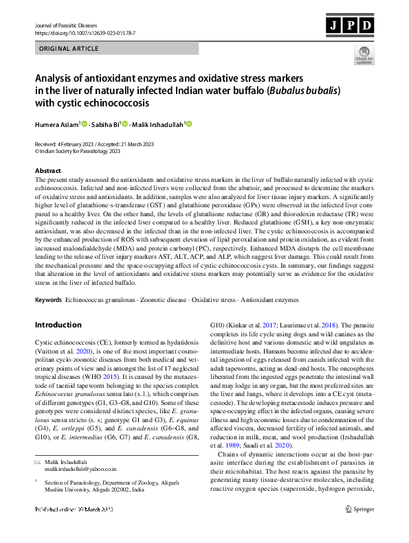 (PDF) Analysis of antioxidant enzymes and oxidative stress markers in ...