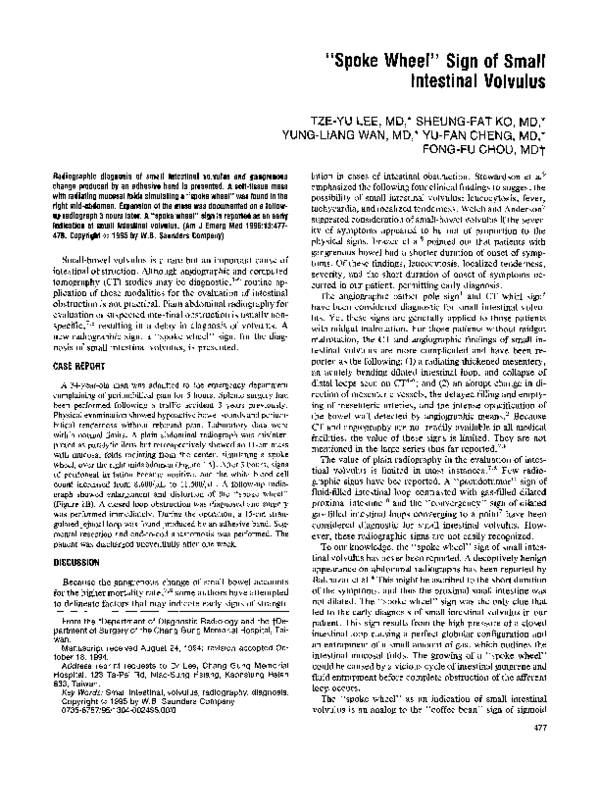 (PDF) “Spoke wheel” sign of small intestinal volvulus