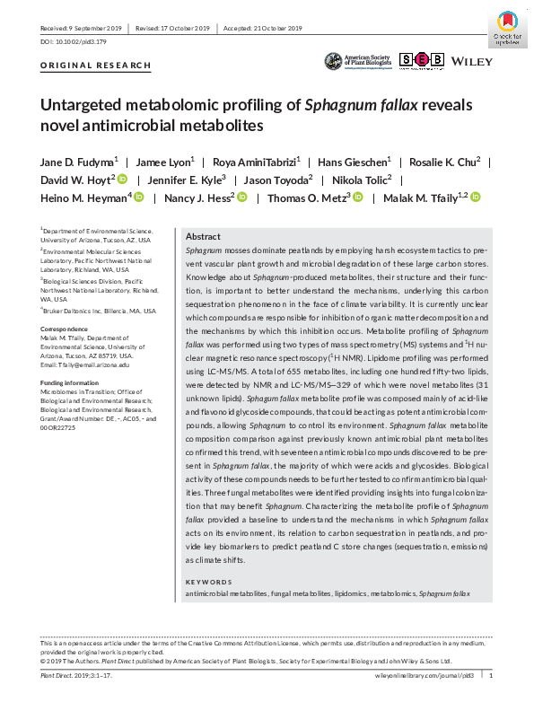 (PDF) Untargeted metabolomic profiling of Sphagnum fallax reveals novel ...