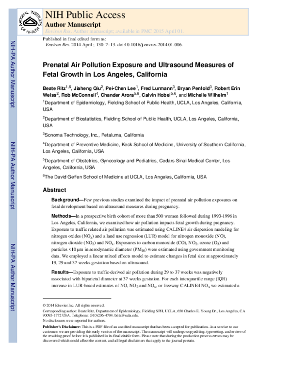 (PDF) Prenatal air pollution exposure and ultrasound measures of fetal ...
