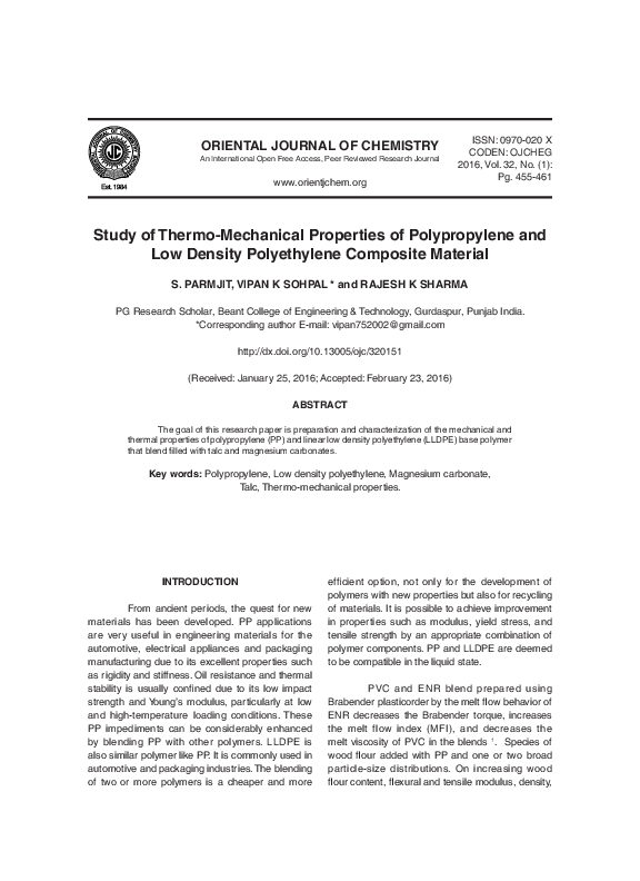 (PDF) Study of Thermo-Mechanical Properties of Polypropylene and Low ...