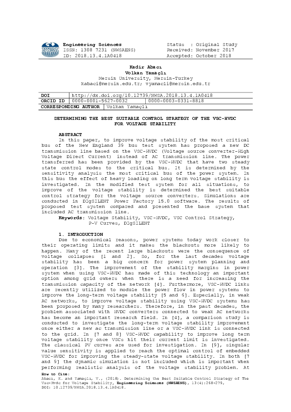 (PDF) Determining the Best Suitable Control Strategy of the VSC-HVDC ...