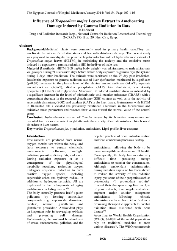 (PDF) Influence of Tropaeolum Majus Leaves Extract in Ameliorating ...