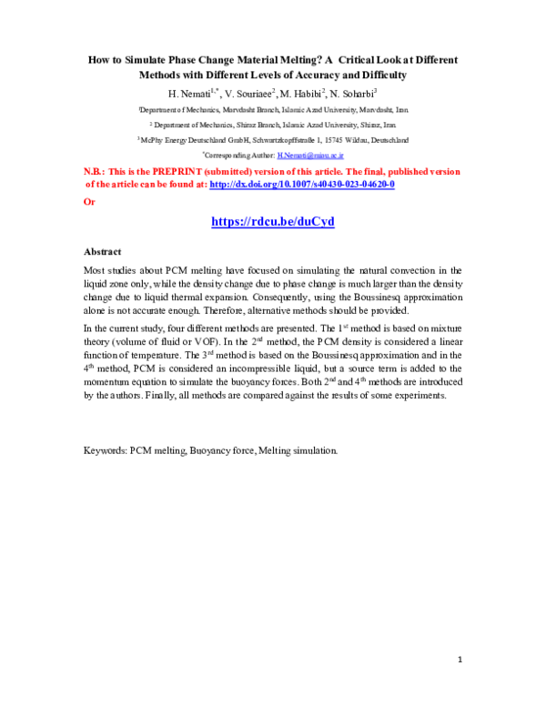 (PDF) How to Simulate Phase Change Material Melting? A Critical Look at ...
