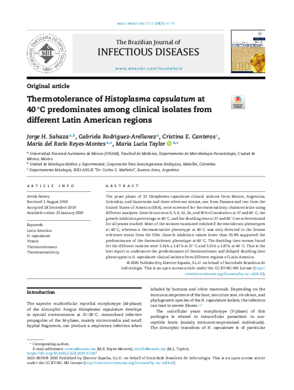 (PDF) Thermotolerance of Histoplasma capsulatum at 40 °C predominates ...