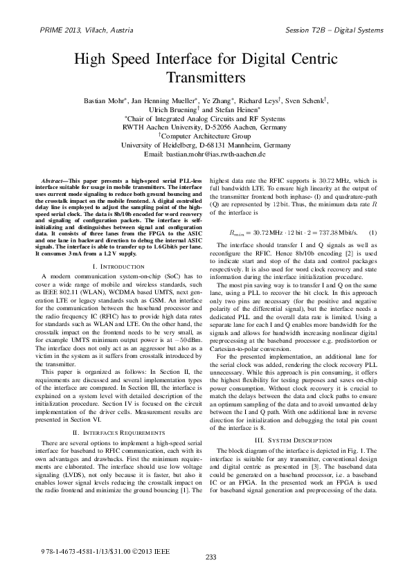 (PDF) High speed interface for digital centric transmitters