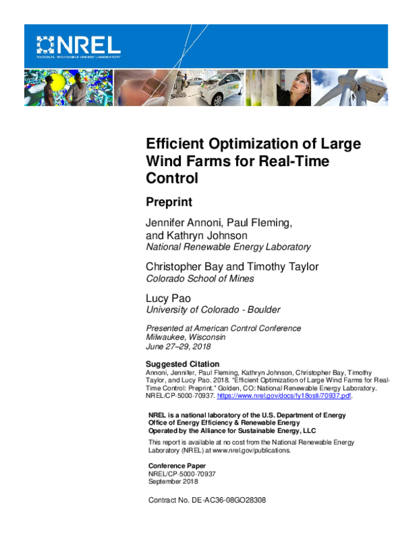 (PDF) Efficient Optimization of Large Wind Farms for Real-Time Control