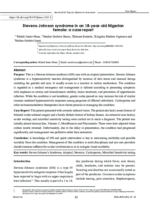 (PDF) Stevens-Johnson syndrome in an 18-year-old Nigerian female: A ...