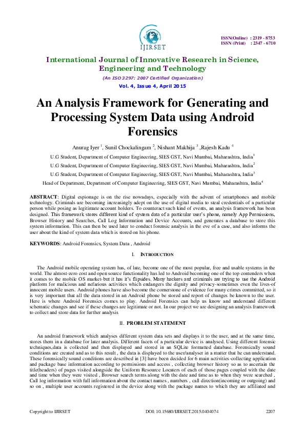 (PDF) An Analysis Framework for Generating andProcessing System Data ...