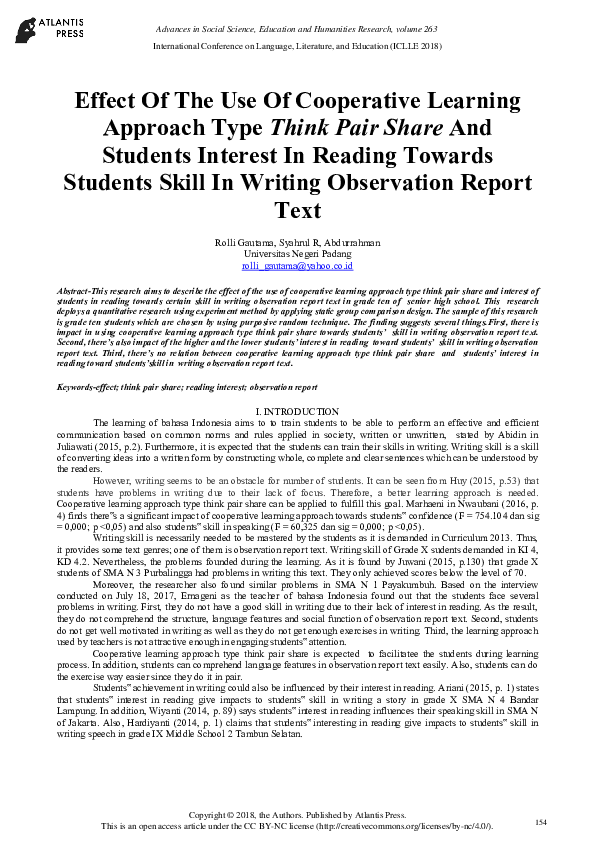 (PDF) Effect of The Use of Cooperative Learning Approach Type Think ...