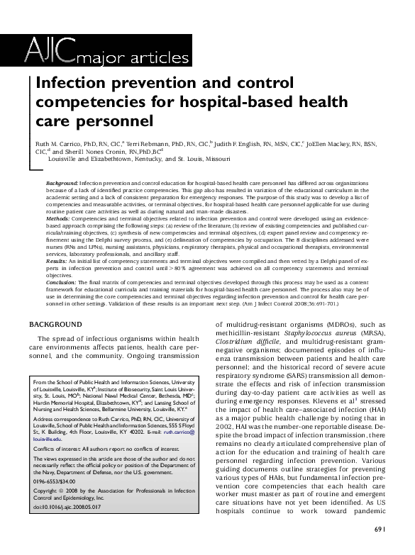 (PDF) Infection prevention and control competencies for hospital-based ...