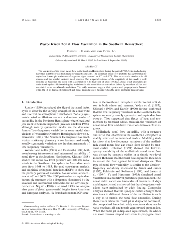 (PDF) Wave-Driven Zonal Flow Vacillation in the Southern Hemisphere