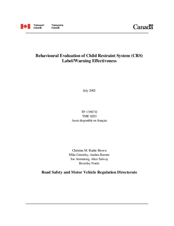 (PDF) Behavioural Evaluation of Child Restraint System (CRS) Label ...