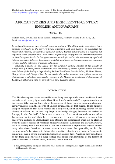 (PDF) African Ivories and Eighteenth-Century English Antiquarians