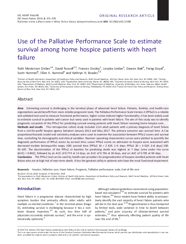 (PDF) Use of the Palliative Performance Scale to estimate survival ...