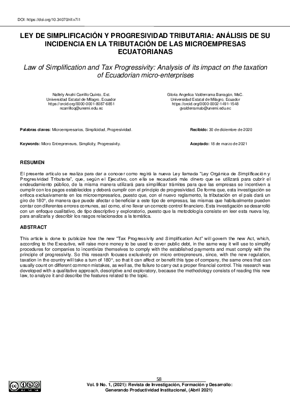 (PDF) Ley de Simplificación y Progresividad Tributaria: Análisis de su ...
