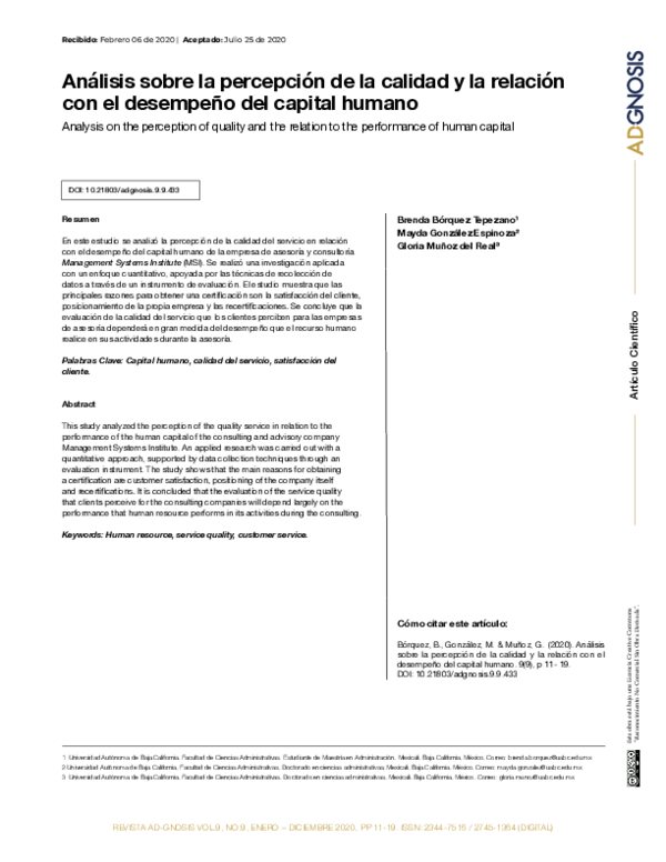 (PDF) Análisis sobre la percepción de la calidad y la relación con el ...