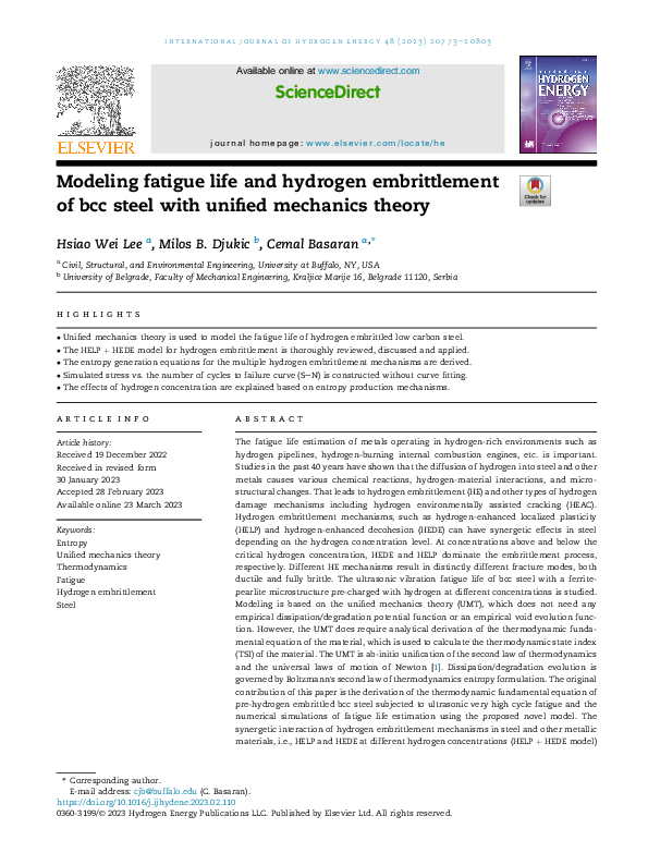 (PDF) Modeling fatigue life and hydrogen embrittlement of bcc steel ...
