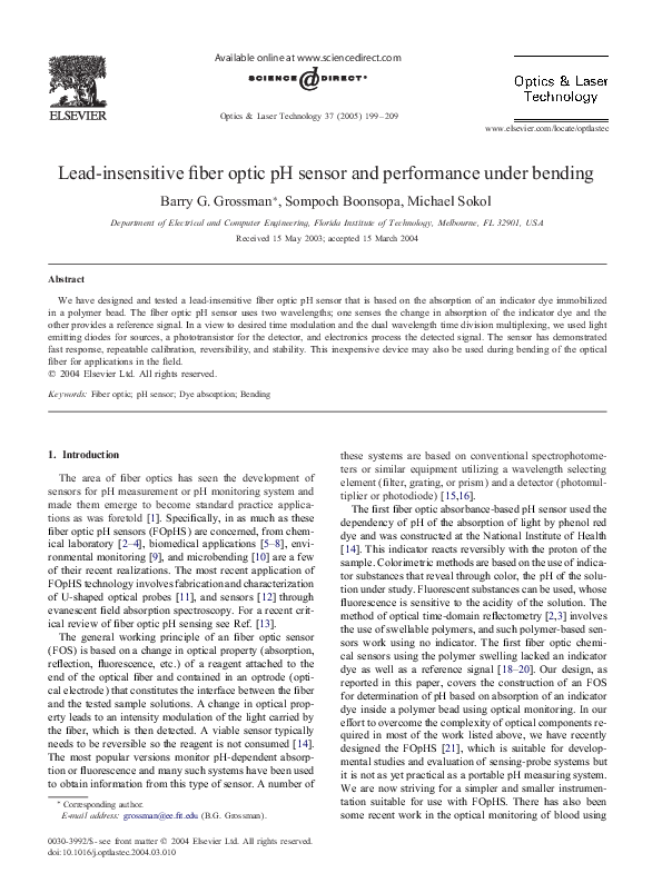 (PDF) Lead-insensitive fiber optic pH sensor and performance under bending