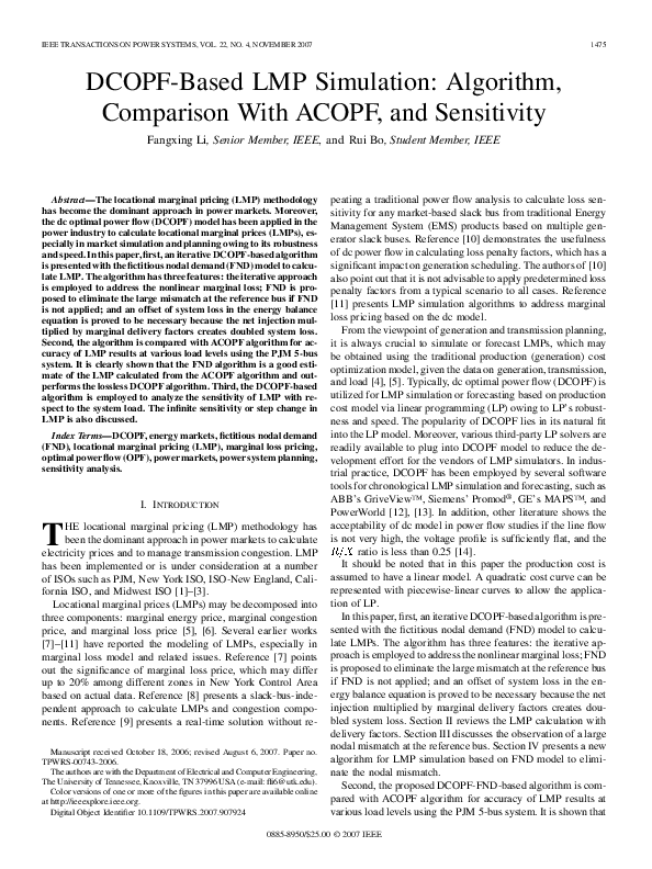 (PDF) A comparison of the AC and DC power flow models for LMP calculations