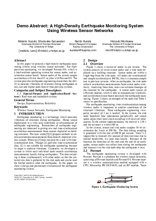 (PDF) A high-density earthquake monitoring system using wireless sensor ...