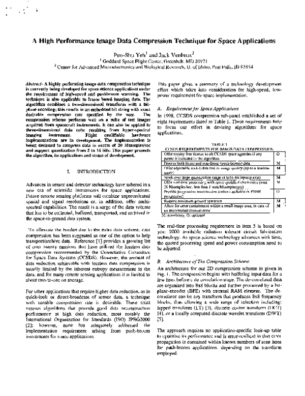 (PDF) A High Performance Image Data Compression Technique for Space ...