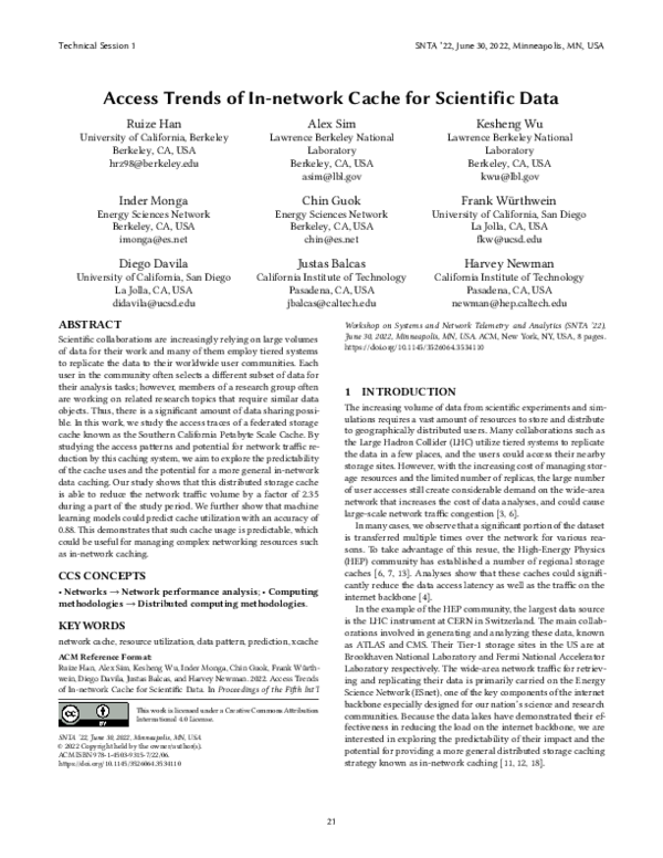 (PDF) Access Trends of In-network Cache for Scientific Data