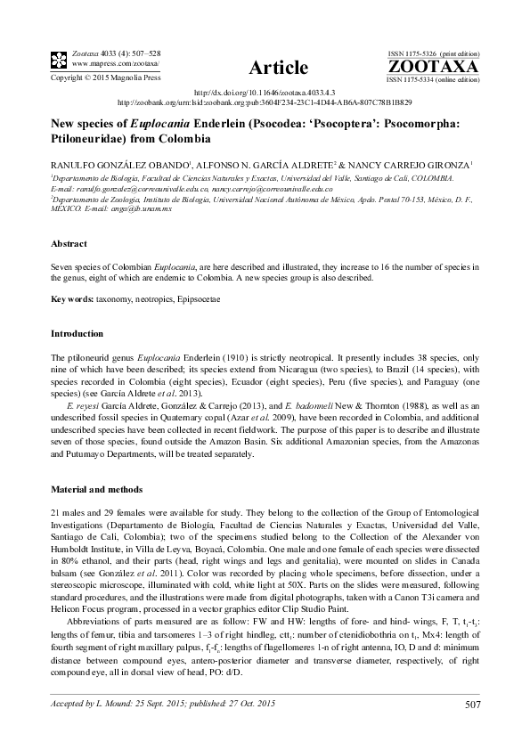 (PDF) New species of Euplocania Enderlein (Psocodea ‘Psocoptera