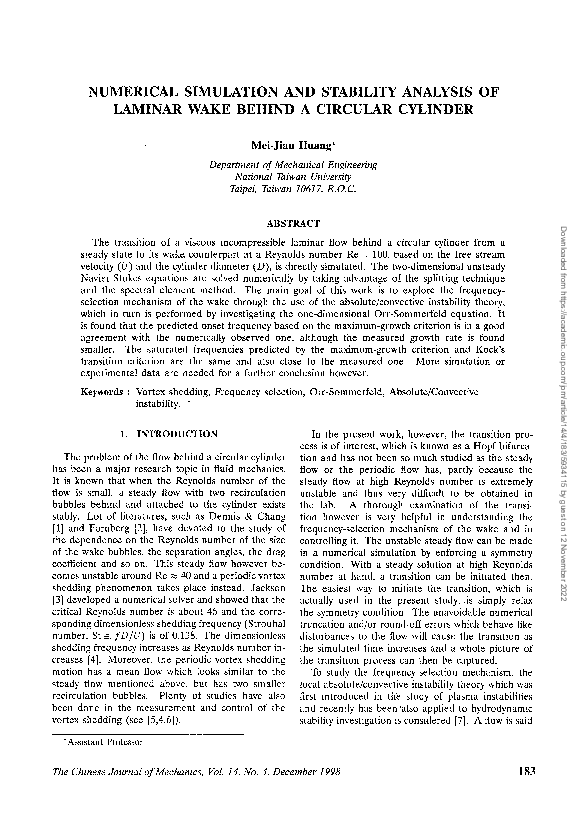 (PDF) Numerical Simulation and Stability Analysis of Laminar Wake ...