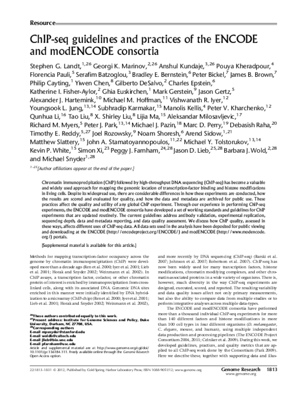 (PDF) ChIP-seq guidelines and practices of the ENCODE and modENCODE ...