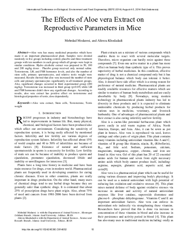 (PDF) The Effects of Aloe vera Extract on Reproductive Parameters in Mice