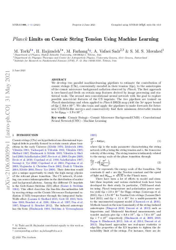 (PDF) Planck limits on cosmic string tension using machine learning