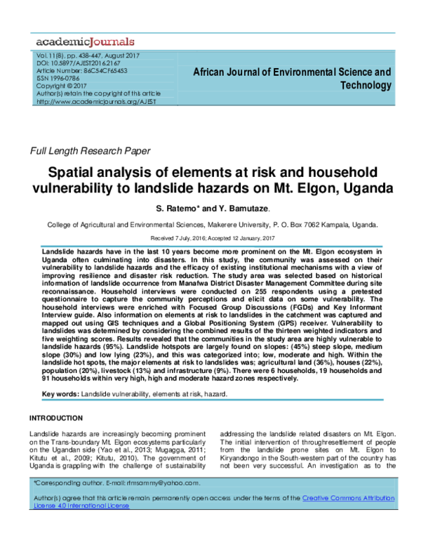 (PDF) Spatial analysis of elements at risk and household vulnerability ...