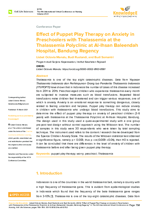 (PDF) Effect of Puppet Play Therapy on Anxiety in Preschoolers with ...