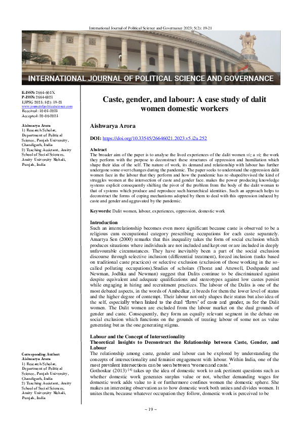 (PDF) Caste, gender, and labour: A case study of dalit women domestic ...